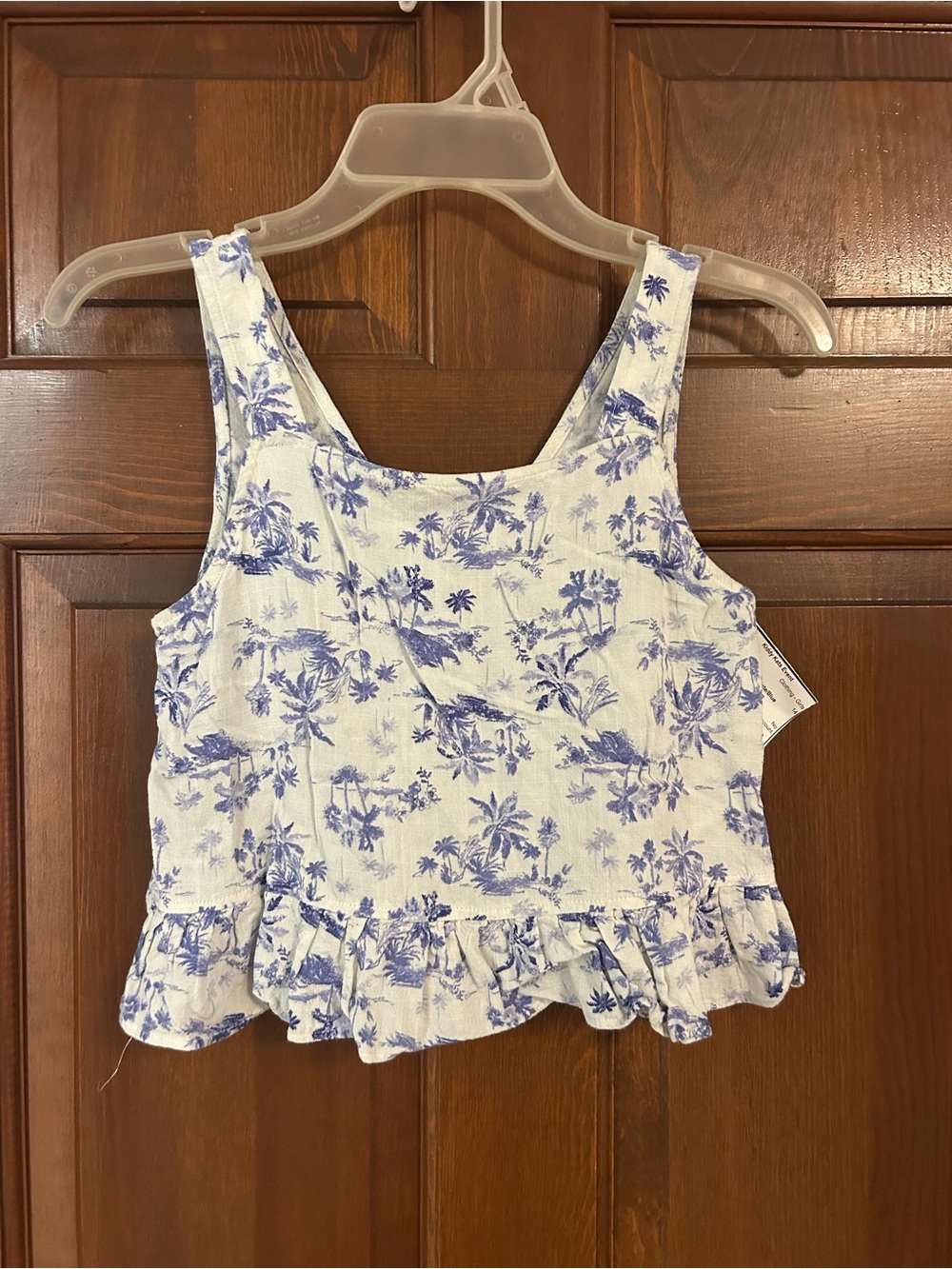 Copper Key White Tank Top with Blue Floral Print and Ruffle Hem